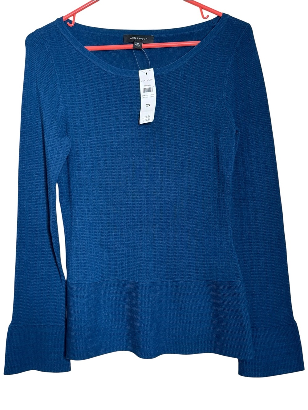 Ann Taylor Royal Blue Textured Long Sleeve Peplum Top Size XS